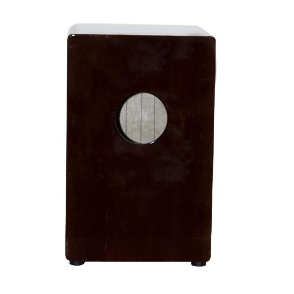 Rectangular wooden cabinet with a circular metal handle on the front.