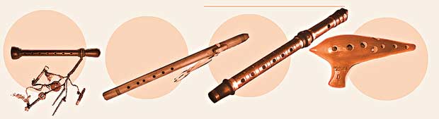 Four different types of wind instruments displayed.
