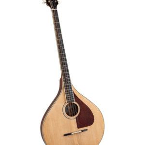 A wooden stringed musical instrument resembling a mandolin.