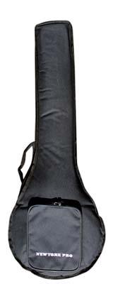 A black padded guitar gig bag with a handle.